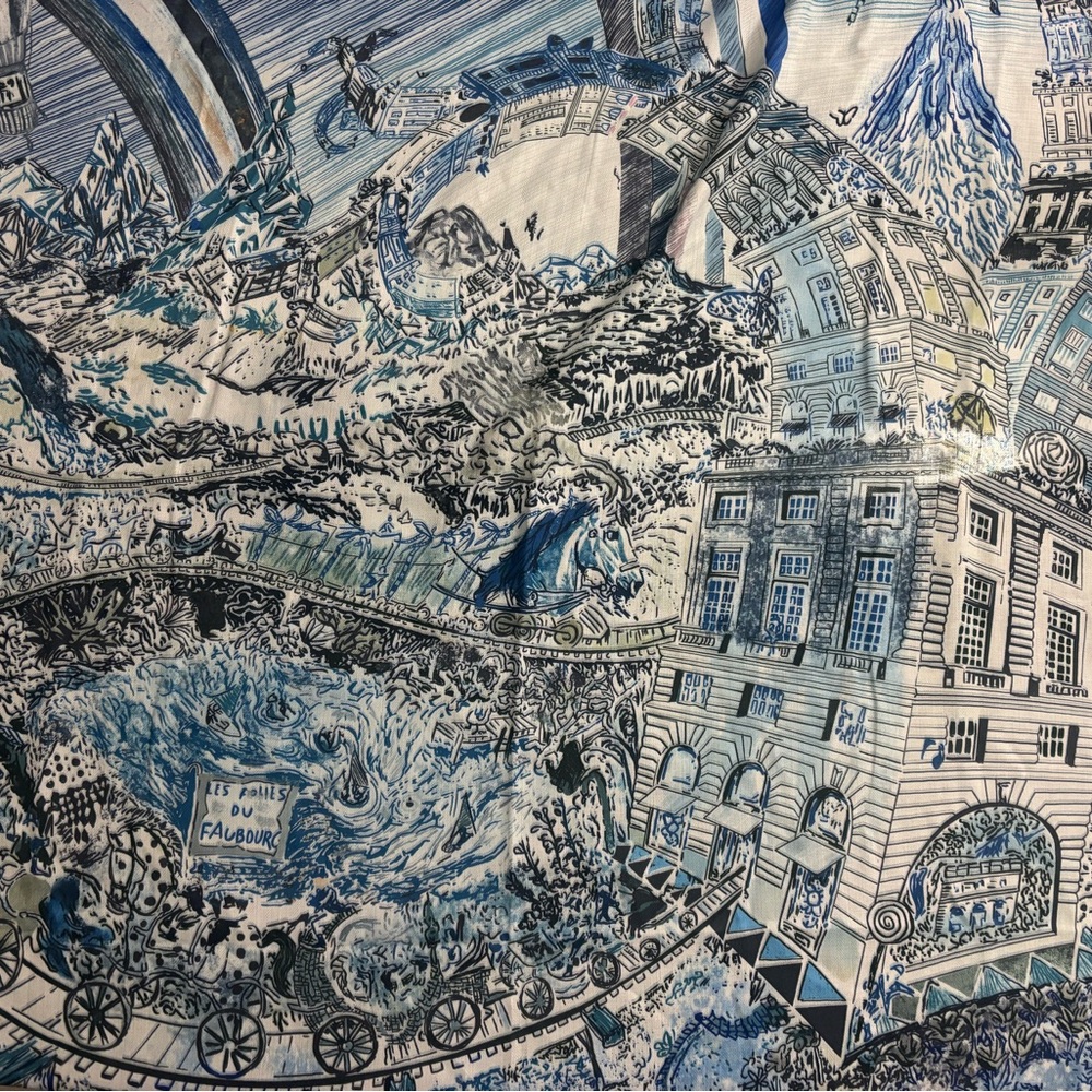 Blue and White Graphic Scarf